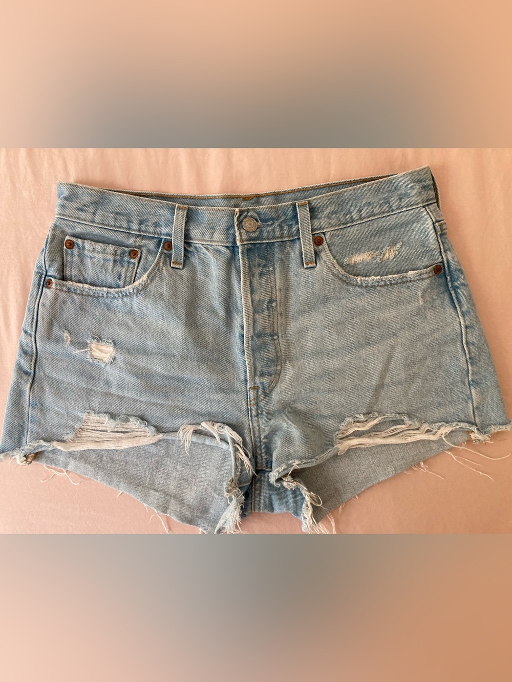 Levi's Light Blue Distressed High-Waist Jean Shorts